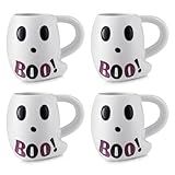 Potchen 4 Pcs Halloween Ghost Ceramic Mug Set Novelty 3D Ghost Shape Coffee Mugs 12 oz Ceramic Boo Cups Bulk Reusable White Ghostface Cup with Handle for Halloween Birthday Holiday Gift Party Supplies