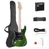 GLARRY 39" Left Handed Full Size Electric Guitar for Music Lover Beginner with 20W Amp and Accessories Pack Guitar Bag (Green)