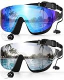 Zoomsnail Swim Goggles 2 Pack, Rimless Wide View Swimming Goggles for Adult, Anti-Fog Anti-UV No Leaking Pool Goggles for Men Women Youth