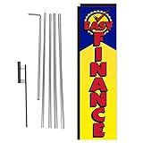 Easy Finance Feather Banner Rectangle Swooper Flag – 15FT Tall Advertising Sign with Pole Kit & Ground Spike for Car Dealerships, Used Cars, and Loan Promotions