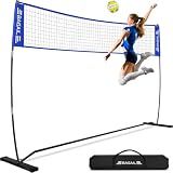 BAGAIL Volleyball Net, 12ft Portable Volleyball Net for Backyard - Adjustable Height, Heavy-Duty Frame, Freestanding Design - Portable Outdoor/Indoor Volleyball Set with Carry Bag - Blue