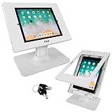 Anti Theft Tablet Security Stand - Table Mount Desktop Ipad Kiosk Stand w/Lock and Key Mechanism, 90° Rotate 75° Tilt - iPad, iPad Air, iPad Pro, Samsung Galaxy Tab A (2021) - Pyle PSPADLK18, White