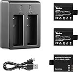 Vemico Action Camera Battery, 3x1050mAh Rechargeable Sports Action Camera Battery for AKASO/Campark APEMAN/DBPOWER/NEXGADGET/WiMiUS/Lightdow/EKEN with Dual Battery Charger Kit