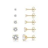 PAVOI Waterproof Five Pairs Stud Earrings for Women - 14K Yellow Gold Plated Stainless Steel Pack of 5 Cubic Zirconia Earrings for Men and Women - Hypoallergenic Premium CZ Studs Set