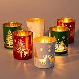 Glass Votive Candle Holder for Christmas Decor - Set of 6 Romadedi Colorfull Tealight Holders for Tea Light Coffee Table Centerpiece Decoration Home Party