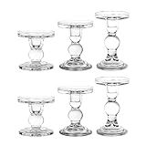 BTGLLAS 6-Piece Set of Glass Candlestick, Crystal Candlestick Holder Holder and Conical Candle, Christmas Candle Holder Decoration, Family Living Room Wedding Candle Holder (Clear 2sets)