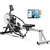pooboo Rowing Machines for Home, Dual Wind & Magnetic Resistance, Foldable Row Machine 400 LB Weight Capacity, 14 Levels Resistance Quiet Rowers for at Home Exercise, App Supported (Black)