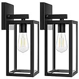 2-Pack Outdoor Light Fixtures Wall Mount, Waterproof Exterior Wall Lanterns with Clear Glass, Anti-Rust Outside Black Wall Sconces, Front Porch Lights for House Garage Doorway, Bulbs Not Included