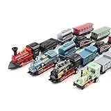 Exasinine 4 Sets Steam Train Model Set With Pull-Back Die-Cast Metal Locomotive for Display or Play - Ideal Home Decor and Gift for Enthusiasts, Collectors, Boys and Girls