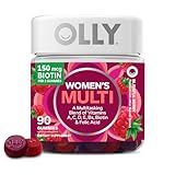 OLLY Women's Multivitamin Gummy, Vitamins A, D, C, E, Biotin, Folic Acid, Adult Chewable Vitamin, Berry Flavor, 45 Day Supply - 90 Count