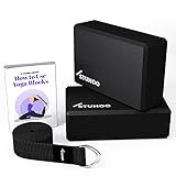 STUHOO Yoga Block Set of 2 and Yoga Strap Includes Descriptive E-book - Sturdy Yoga Brick & Lightweight Eva Foam Block Support Deepen Poses, Provides Strength & Stability for Pilates Practice