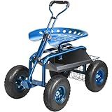VEVOR Rolling Garden Work Seat with Wheels, Gardening Stool for Planting, 360 Degree Swivel Seat, Garden Scooter with Steering Handle & Tool Tray, Garden Chair for Outdoor, Patio and Yard, Blue