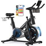 Merach Exercise Bike, Brake Pad/Magnetic Stationary Bike with Exclusive App, Low Noise Indoor Cycling Bike with 270LBS Weight Capacity, Dumbbell Rack and Fitness Courses for Weight Loss