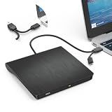 2 in 1 External CD DVD Drive, USB 3.0 and Type-C Disc Reader Burner Player
