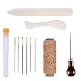 11 Pieces Bookbinding Kit Starter Tools Set Bone Folder Paper Creaser, Waxed Thread, Awl, Large-Eye Needles for DIY Bookbinding Crafts and Sewing Supplies