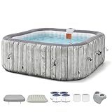 SunSwell 73" Inflatable Hot Tub 4-6 Person, Square Portable Outdoor Spa with 130 Soothing Air Jets, Heater Pump, Insulated Cover and Filter System, Leak-Proof PVC Blow Up Hot Tub for Backyard, Gray