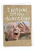 NobleWorks - 1 Retro Graduation Card Funny - Congratulations Notecard for Graduate, School and College Grad Humor - Student Loan Paid C3449GDG