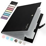 Sooez Accordion File Organizer, Expanding File Folder with Labels, 5 Pocket Folders for Document, Portable Paper Bill Receipt Organizer for Office College School Essential Supplies, Letter Size, Black
