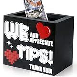 Yamahiko Wooden Tips Jar Tip Donation Box 6 x 4 x 5 Inch Tip Collection Bucket Money Coin Storage Container Suggestion Raffle Cash Box Jar for Restaurants Musicians Bartender Bars Driver