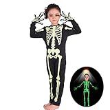 Kids Skeleton Costumes Halloween Costume Glow in The Dark Child White Bones Stretch Body Suit for Boys Girls
