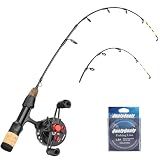 QualyQualy Ice Fishing Rod and Reel Combo 24 inch M/ML Inline Ice Fishing Combos 2 Different Tips for Walleye Perch Panfish and Trout, Left Hand