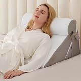 BIEEZZK Wedge Pillow Set for After Surgery, Wedge Pillow for Acid Reflux, Bed Wedge Pillow with Adjustable 9&12inch for Headboard,Sleeping, Orthopedic Memory Foam for Neck&Back Support, White/Grey