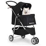 BestPet | 3-Wheel Pet Stroller | Dog and Cat Stroller | Breathable Mesh | Lightweight Travel Carrier | Waterproof & Foldable Design | Storage Basket | Black | for Daily Walks & Outdoor Use