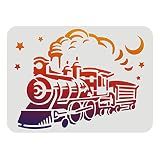 FINGERINSPIRE Locomotive Train Stencil 11.7x8.3 inch Plastic Steam Engine Template Stencil Train Moon Star Pattern Stencils DIY Reusable Craft Stencils for Painting on Wood, Floor, Wall and Tile