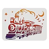 FINGERINSPIRE Locomotive Train Stencil 11.7x8.3 inch Plastic Steam Engine Template Stencil Train Moon Star Pattern Stencils DIY Reusable Craft Stencils for Painting on Wood, Floor, Wall and Tile