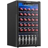 EUHOMY 125 Can Wine Cooler Refrigerator, Wine Fridge Glass Door, Black