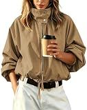 Womens Bomber Jacket Puffed Collar Trench Coat Funnel Neck Cropped Jackets