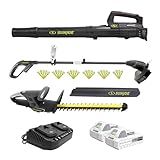 Sun Joe 24V IONMAX Cordless Leaf Blower, Grass and Hedge Trimmer Outdoor Garden Combo Power Tool Kit with Batteries and Charger, 24V-GT4MAX-LTE