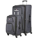 SwissGear Sion Softside Expandable Spinner Luggage Durable Lightweight Travel Suitcase, Dark Grey, 2-Piece Set (Carry-On/Large)