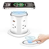 ANNQUAN Motorized Pop Up Countertop Receptacle with 15W Wireless Charger,Max 20W Power Delivery,3.15" Automatic Pop Up Electrical Outlet with 4 Outlets 4 USB Ports for Home Office Kitchen White