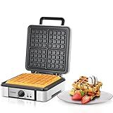 FOHERE Belgian Waffle Maker 4 Slices, 1200W Square Waffle Iron, 5 Browning Levels, Nonstick Plates, Cool-touch Handle, Anti-scald, Anti-overflow, Indicator Lights, Recipe, White (Large)