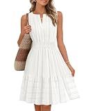 MEROKEETY Women's 2026 Summer Casual Mini Sundress Beach Vacation Sleeveless V Neck Flowy A Line Dress with Pockets, White, Medium