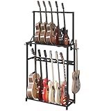MAHANCRIS Guitar Stand, Multiple Guitar Rack Holder for Various Instruments, Multi-Instrument Holder with Side Hooks, Guitars Storage Rack for Home, Stage, Studio Music Room, Black GSBK13501