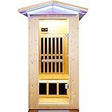 OUTEXER Outdoor Sauna Wooden Far Infrared Saunas Spa 1550W Low-EMF Dry Sauna Room for One Person Finland Spruce Wood