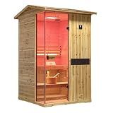 HKXSC Outdoor Sauna Steam 2 Person, 2.5kW Traditional Saunas for Home with Red Light Therapy＆Negative-Ion, 240V/18Am, US Fir Wood