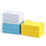 Amazon Basics Microfiber Cleaning Cloths, Non-Abrasive, Reusable and Washable, Pack of 36, Blue/White/Yellow, 16" x 12"