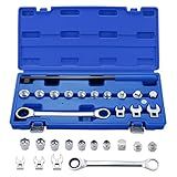 15 Pieces Ratcheting Serpentine Belt Tool Set Ratcheting Serpentine Belt Tensioner Tool Kit with Ratcheting Wrench, Crowfoot Wrenches, Socket Adapters, 6-Point Sockets