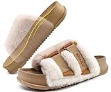 KuaiLu Womens Orthotic Slippers Comfortable Plantar Fasciitis Arch Support Faux Fur Sandals For Woman Casual Cushion Slides Slip On Indoor Outdoor Memory Foam House Shoes, Beige Size 8