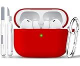 RFUNGUANGO Compatible AirPods Pro 3 Protective Case, Soft Silicone Material, Drop and Scratch Resistant, Includes Cleaning Tool, Suitable for AirPods Pro 3rd Generation, Red