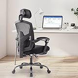 OLIXIS Office Computer Desk Chair with Footrest, Ergonomic High-Back Mesh Rolling Work Swivel Chairs with Wheels, Comfortable Lumbar Support, Comfy Arms for Home, Bedroom, Study, Student, Black