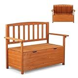 VINGLI Outdoor Storage Bench, Large Wood Deck Box with Seating, Weatherproof Outdoor Bench with Storage Loveseat, 2-Person Wooden Patio Bench for Entryway, Backyard, Garden