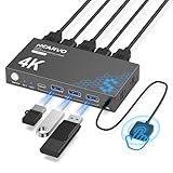 Hearvo USB 3.0 HDMI KVM Switch 1 Monitors 2 Computers, 4K@60Hz KVM Switches for 2 Computers Sharing Monitor Keyboard Mouse Hard Drives Printer, with EDID Adaptive, 2USB Cable and Controller -S7232H