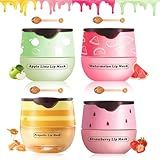 TIRDET 4 PCS Bee Lip Balm Honey Pot, Honey Strawberry Watermelon Apple Sleeping Lip Mask Overnight with Sticks, Exfoliating Prevention Dry and Crack Lip Scrubs