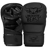 BEAST RAGE MMA Gloves for Men Women,Adjustable Wrist Support Open Palm Martial Arts Mitts Grappling Sparring for Muay Thai Cage Fighting Combat Taekwondo Kickboxing Boxing Training (Black, L/XL)
