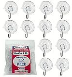 12 Pak Small 1 ¼ -inch (Made in Pennsylvania) Heavy Duty Suction Cup Hooks for Glass Windows. Signs Holiday Ornaments Suncatchers-(Holds 1 Pound)