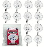 12 Pak Small 1 ¼ -inch (Made in Pennsylvania) Heavy Duty Suction Cup Hooks for Glass Windows. Signs Holiday Ornaments Suncatchers-(Holds 1 Pound)